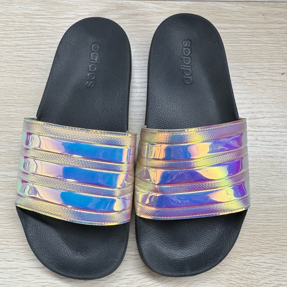 Adidas Black Slides with Iridescent Strap